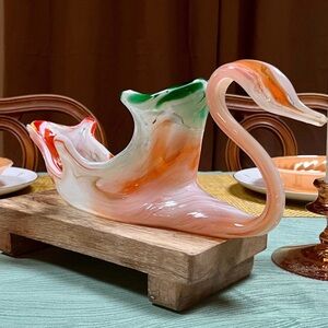 Handmade Sooner Slag Glass Vintage Multicolor Swan Sculpture or Bowl / Planter